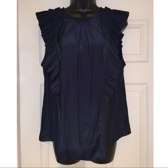 Joie Cruzita Pleated-ruffle Blouse In Midnight –– NWT - Picture 7 of 15